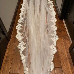 Elegant White Lace Trim Cathedral length Veil